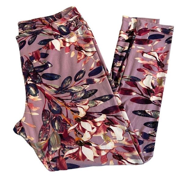 Purple floral soft stretchy leggings L/XL - Picture 1 of 7